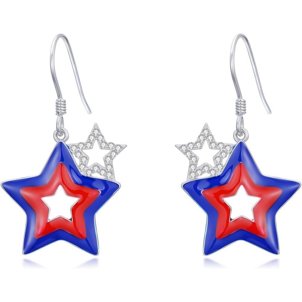 925 Sterling American Flag Independence Day Dangle Earring for Women